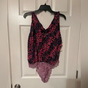 Free People Pink and Purple Floral Bodysuit